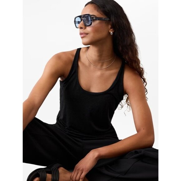 New Athleta M Getaway Linen Blend Tank Black Medium - Picture 1 of 6